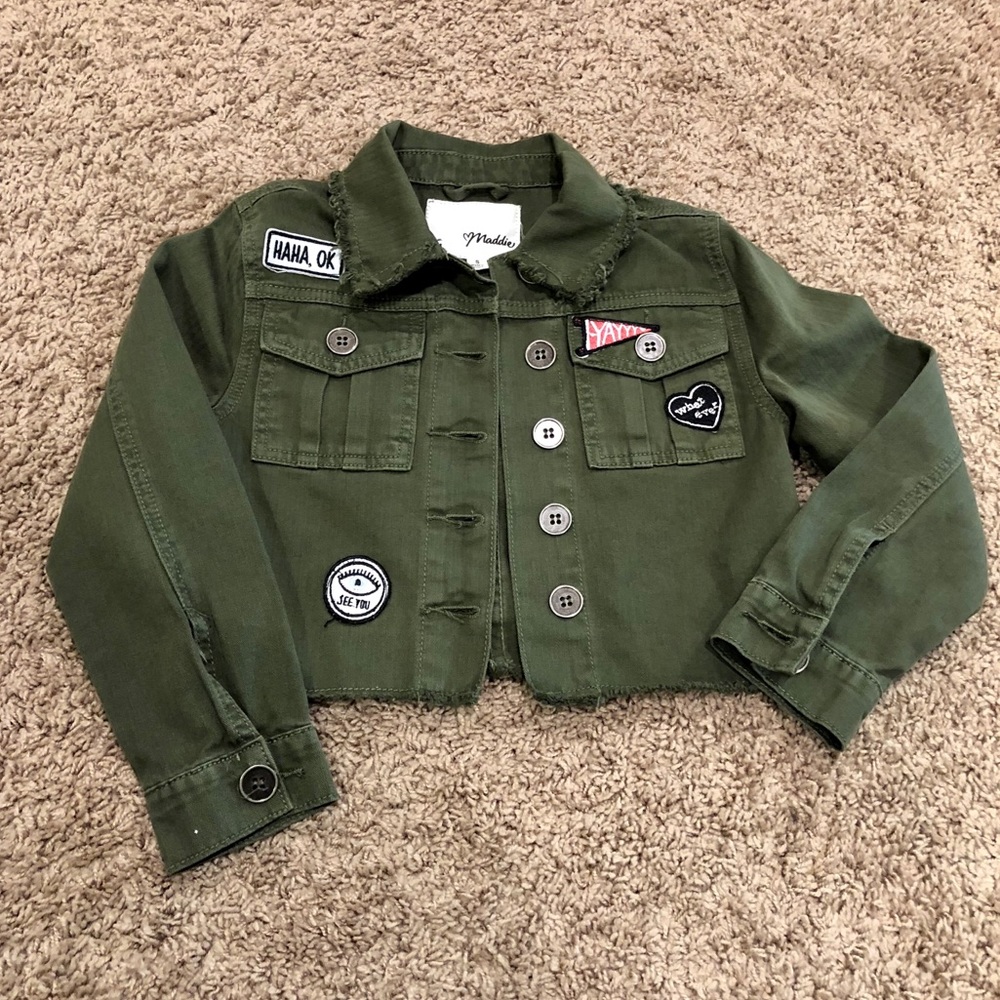 Girls Army Green Crop Jacket